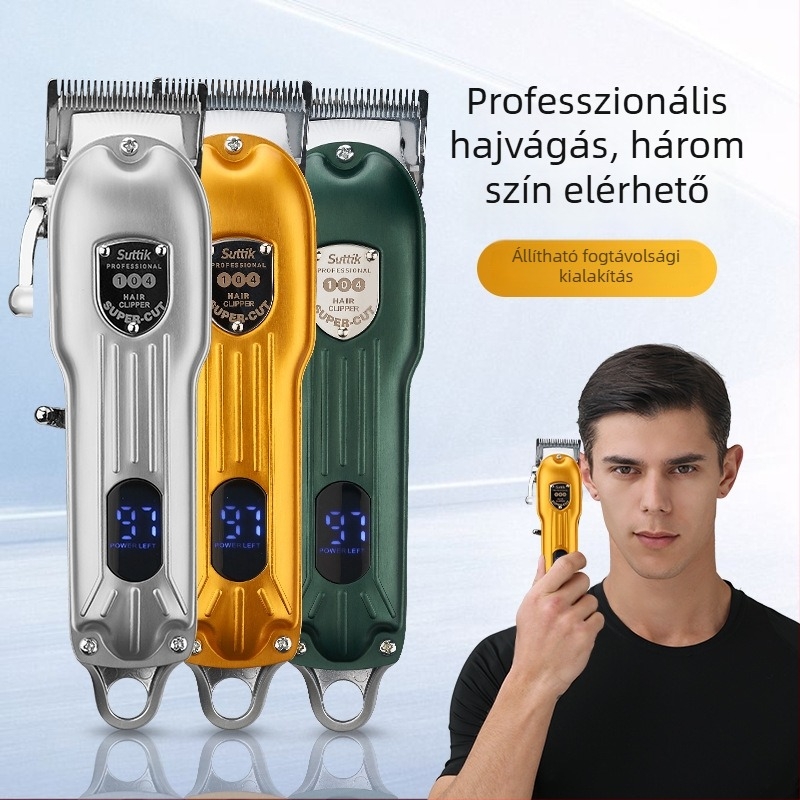 Hajvágó LCD kijelzővel, erős kefemotor (beépített 1200–2000 mAh akkumulátor; rozsdamentes acél vágófej)
