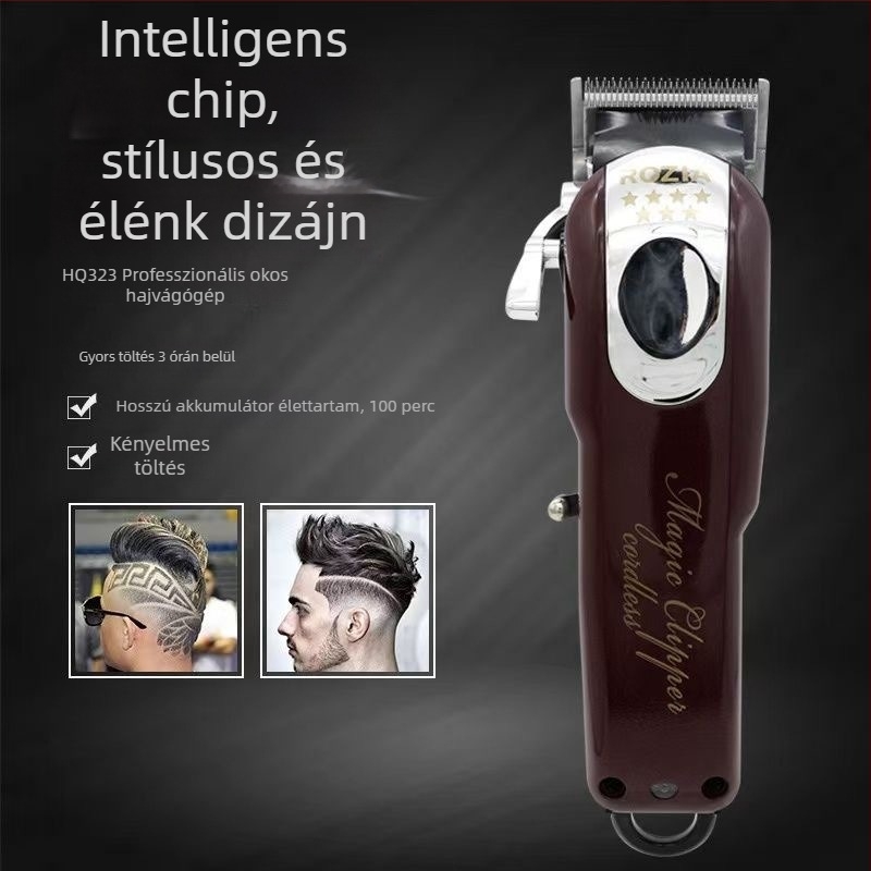 Beépített akkumulátoros hajvágó kettős áramellátással, kefés motor, rozsdamentes acél penge, levehető és mosható pengefej, 1–3 órás üzemidő