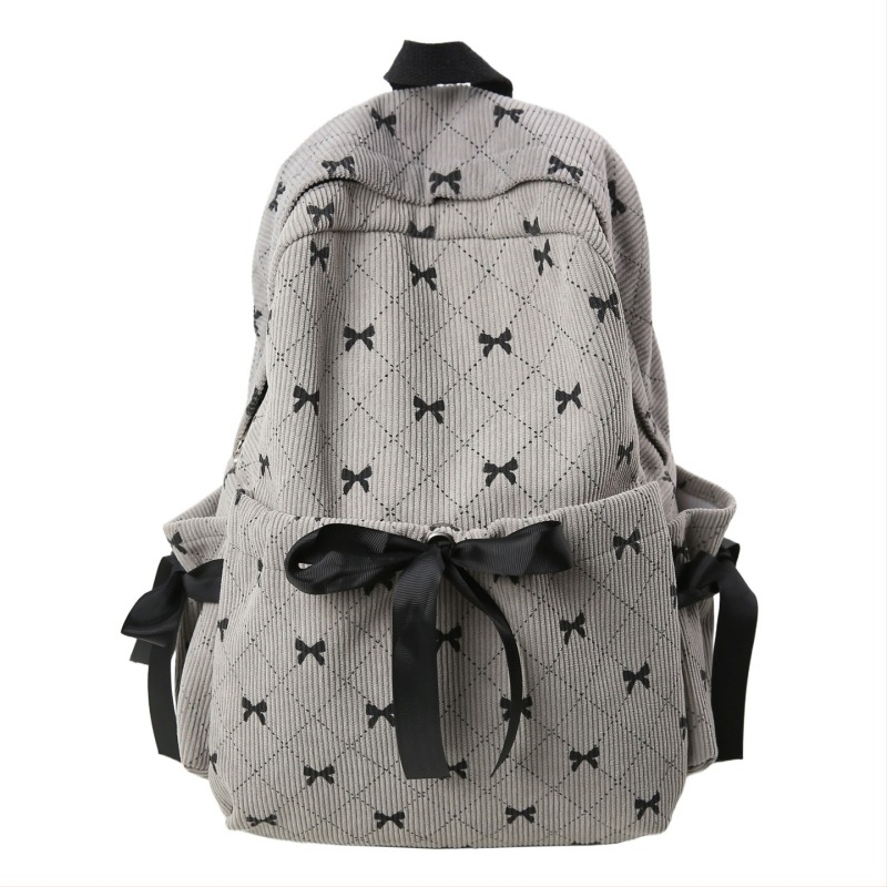 Lányoknak szóló hátizsák - Corduroy, Nagy kapacitás, Geometrikus minta, Poliészter bélés, Hajlított vállpánt