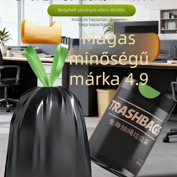 Szemeteszsák, vastagított polietilén, szakadásmentes, automatikus húzózsinóros zárás, háztartási és kollégiumi használatra, újrahasználható