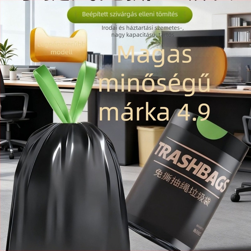 Szemeteszsák, vastagított polietilén, szakadásmentes, automatikus húzózsinóros zárás, háztartási és kollégiumi használatra, újrahasználható