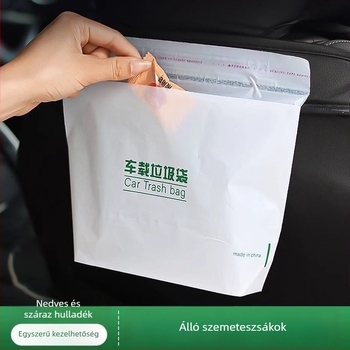 Ragasztós autós szemetes zacskó, PE anyag, egyszer használatos, sík szájú kialakítás, autó belső használatra