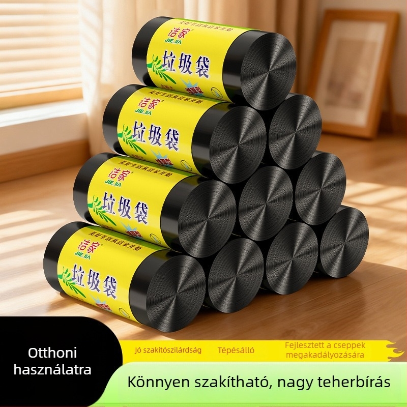 Háztartási szemeteszsákok, vastagított PE, sík szájú nyitás, egyszer használatos, 100 tekercs