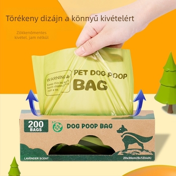 Vastagított, biológiailag lebomló kutyapiszok zacskók lapos nyílással, 1,5 mil vastagság, 200 darab/tekercs