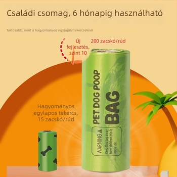 Vastagított, biológiailag lebomló kutyapiszok zacskók lapos nyílással, 1,5 mil vastagság, 200 darab/tekercs