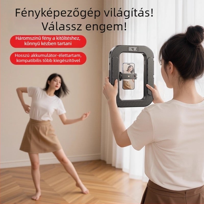 Kézi mini gyűrűlámpa okostelekre, hordozható fotózási lámpa többszintű fényerő-szabályozással, 10–50W, 220V