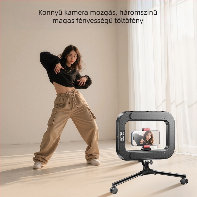 Kézi mini gyűrűlámpa okostelekre, hordozható fotózási lámpa többszintű fényerő-szabályozással, 10–50W, 220V