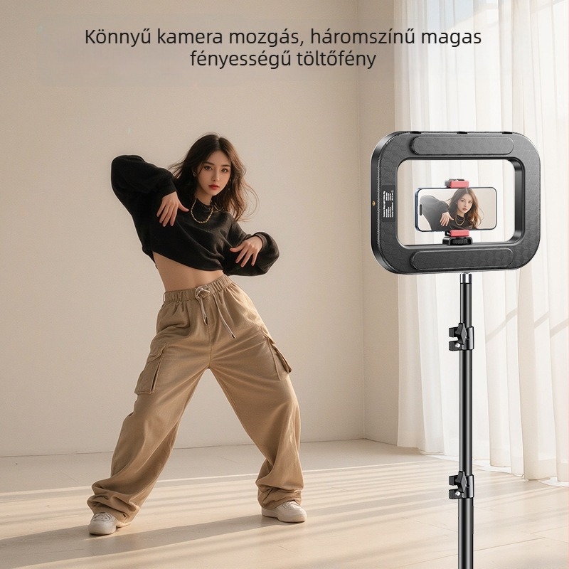 Kézi mini gyűrűlámpa okostelekre, hordozható fotózási lámpa többszintű fényerő-szabályozással, 10–50W, 220V