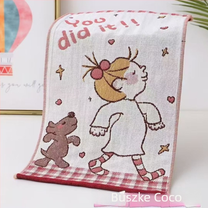 Négyrétegű pamut gyerek törölköző, rajzfilmsorozat, 50 g, többszálú fonal, Jacquard szövet, logónyomás elérhető