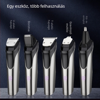 Elektromos hajvágó 5–in–1 férfi ápolási készlet, orrszőrszál vágás, rozsdamentes acél pengék, beépített újratölthető akkumulátor, teljesen mosható