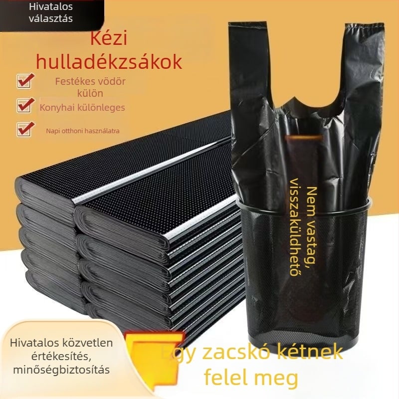 Vastagított szemetes zacskók fogantyúval, mellény-stílus, egyszer használatos, háztartási és konyhai használatra