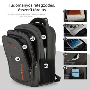 Nagy kapacitású laptop hátizsák vízálló PVC külsővel, 36–55 L, üzleti utazásokhoz, poliészter anyag, léggömbös vállpánt rendszer.