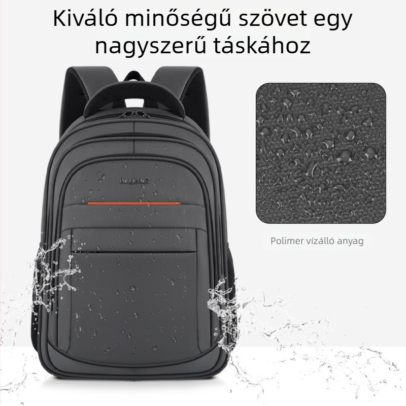 Nagy kapacitású laptop hátizsák vízálló PVC külsővel, 36–55 L, üzleti utazásokhoz, poliészter anyag, léggömbös vállpánt rendszer.