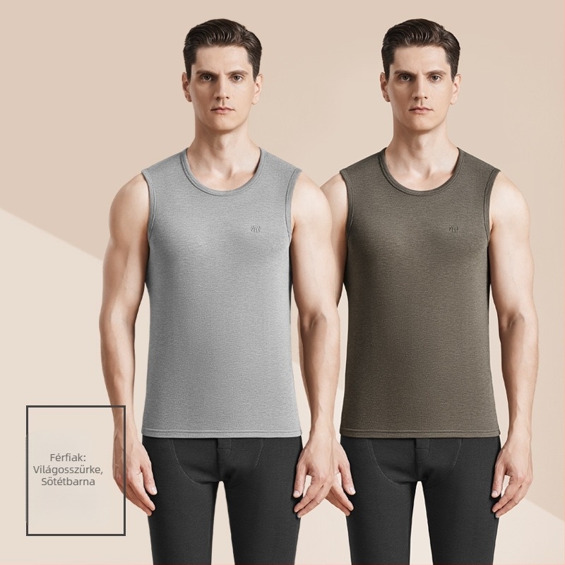 Férfi Termál Gyapjú Mellény Antibakteriális Kétoldalas Velúrral, 3 Rétegű Vastag