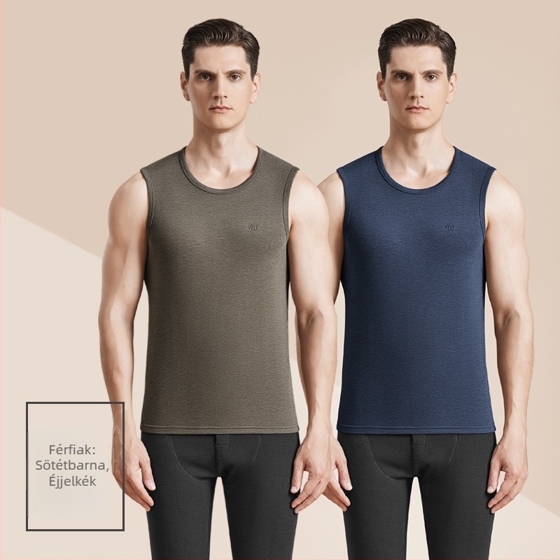 Férfi Termál Gyapjú Mellény Antibakteriális Kétoldalas Velúrral, 3 Rétegű Vastag