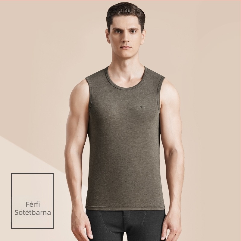 Férfi Termál Gyapjú Mellény Antibakteriális Kétoldalas Velúrral, 3 Rétegű Vastag