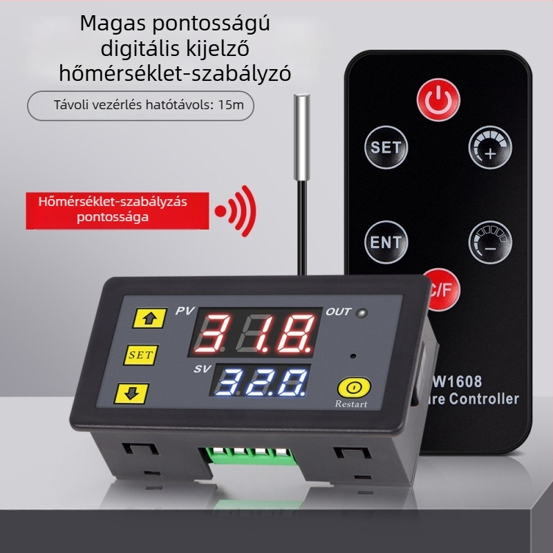 Trickle ZFX-W1608 termosztát távirányítóval, digitális kijelző, kettős hőmérséklet- és páratartalom-vezérlés, 220V, 1-modulos szerelés