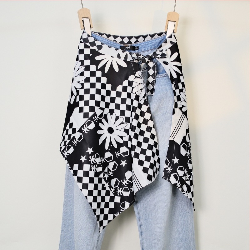 Nyomtatott blokkos mintájú aszimmetrikus midi szoknya poliészterből, 95%+ anyagösszetétel, utcai hip-hop stílus