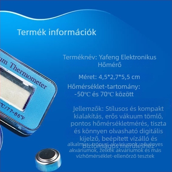 Digitális LCD akváriumhőmérő szívókoronggal – műanyag ház, méri a víz hőmérsékletét