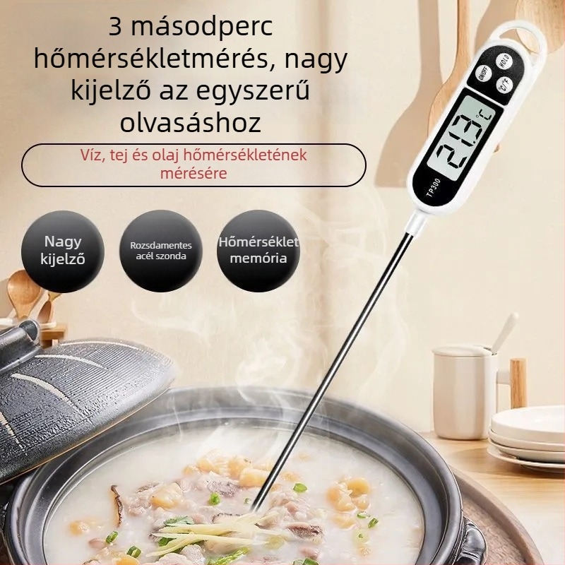 Konyhai szondás élelmiszerhőmérő – nagy pontosságú, bébi tejéhez, vízhez és olajhoz mérésére