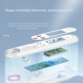 Delixi vízálló összecsukható élelmiszerhőmérő, -50°C-tól 300°C-ig, 0,1°C felbontás, 304 rozsdamentes acél szenzor