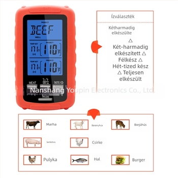 Élelmiszerhőmérő vezeték nélküli kétcsatornás digitális kijelzővel – -20°C-tól 300°C-ig, 1°C felbontás, ±1°C pontosság