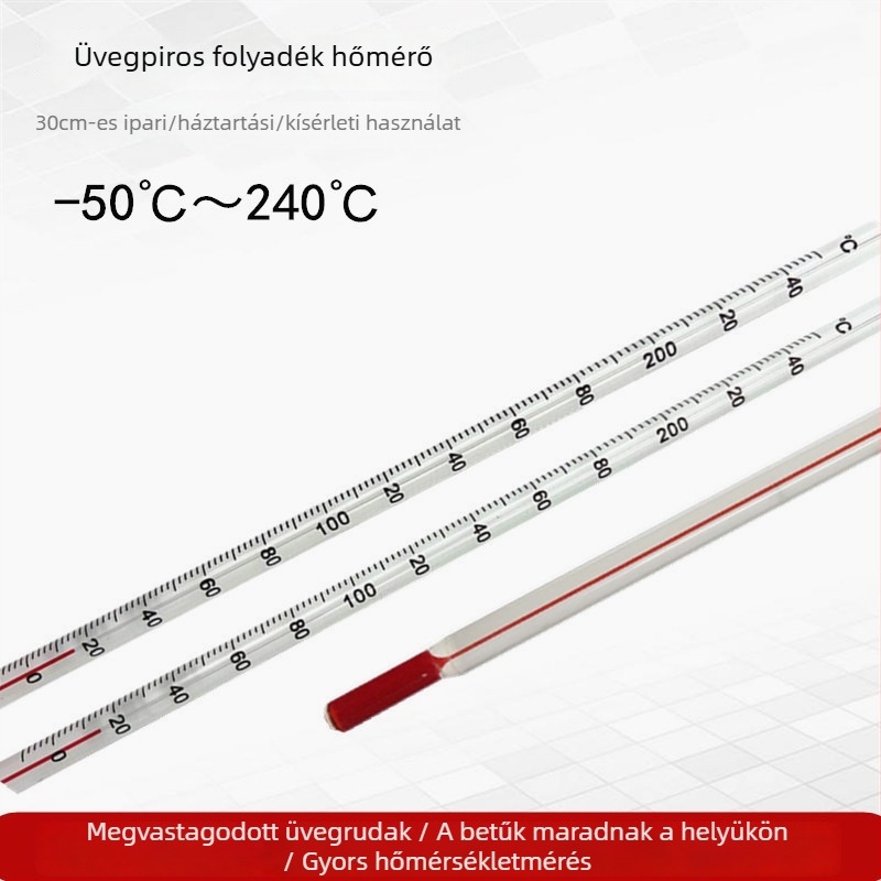 Laboratóriumi víz-hőmérő üvegnyéllel, 1°C felbontás, csomagolás 500 db, testreszabott feldolgozás