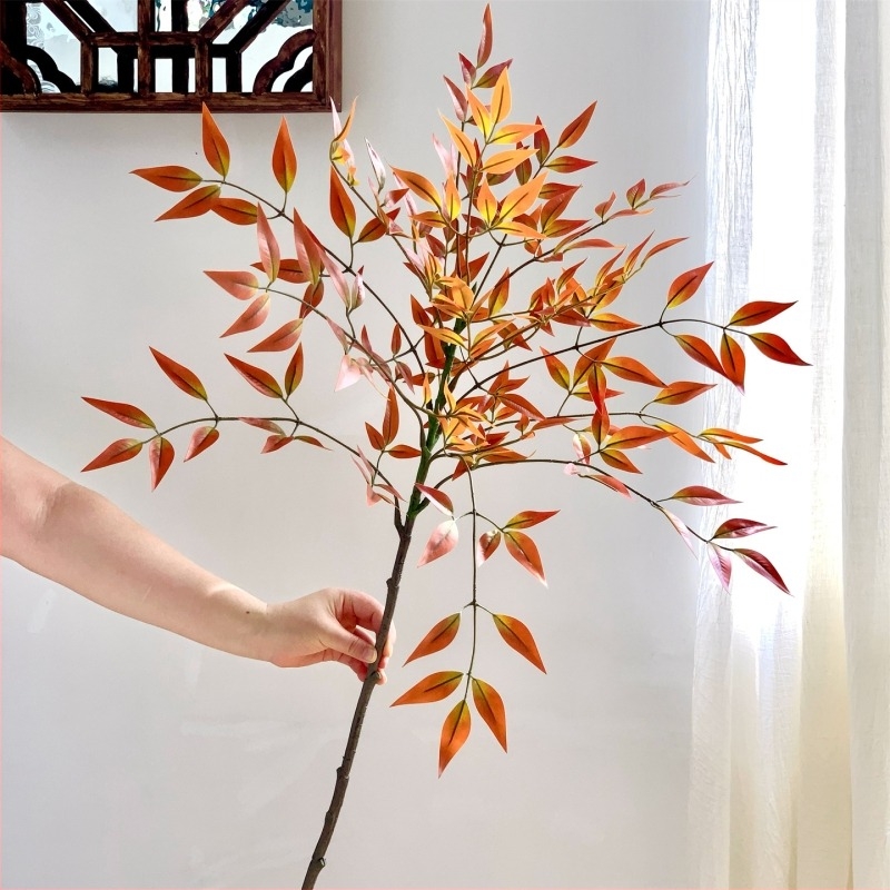 Mesterséges Nandina bambusz növényi dekoráció beltérre – növény dekor a cserepben (Anyagok: műanyag, puha ragasztó, puha PVC; Technika: stilizálás, dombornyomás, öntés; Fajta: Nandina)