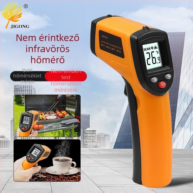 Infravörös hőmérő, kézi, ipari kivitel, konyhai használatra, -50°C-tól 400°C-ig