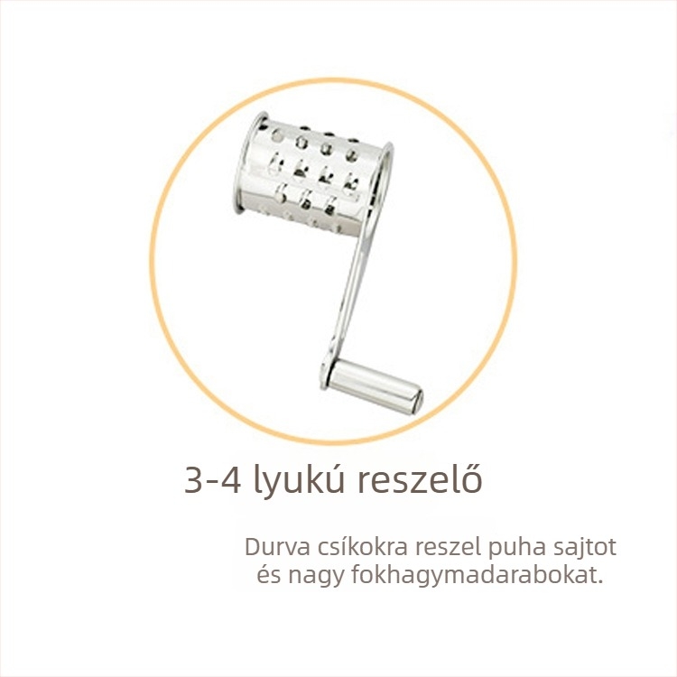 Kézi forgó sajtréselő 430-es rozsdamentes acélból, modern minimalist design, sajt és csokoládé morzsák reszelésére.