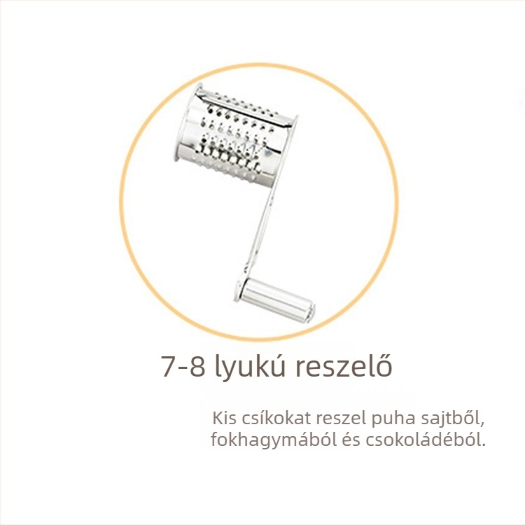 Kézi forgó sajtréselő 430-es rozsdamentes acélból, modern minimalist design, sajt és csokoládé morzsák reszelésére.