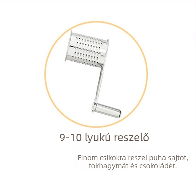 Kézi forgó sajtréselő 430-es rozsdamentes acélból, modern minimalist design, sajt és csokoládé morzsák reszelésére.