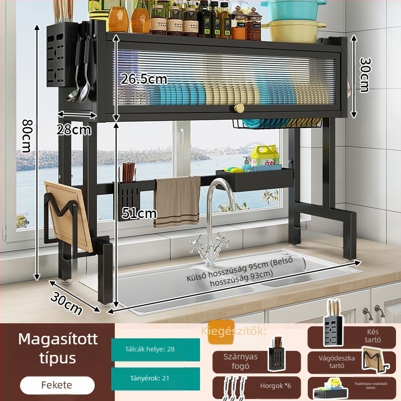 Konyhai mosogatótálca tároló állvány, vasötvözetből, testreszabható logóval, 2024-ben bemutatva.