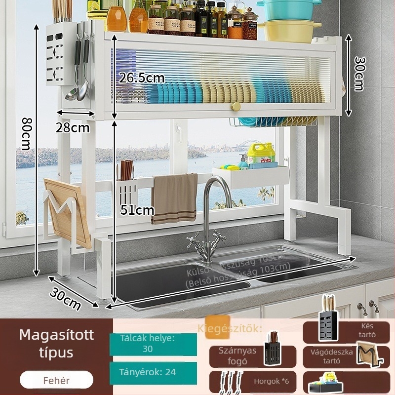 Konyhai mosogatótálca tároló állvány, vasötvözetből, testreszabható logóval, 2024-ben bemutatva.
