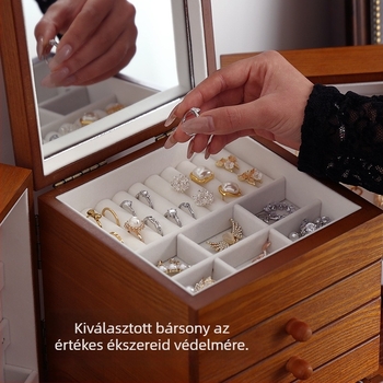 Fából készült ékszerdoboz, több rekesszel, modell 0907, kínai stílus, csíkos mintázat