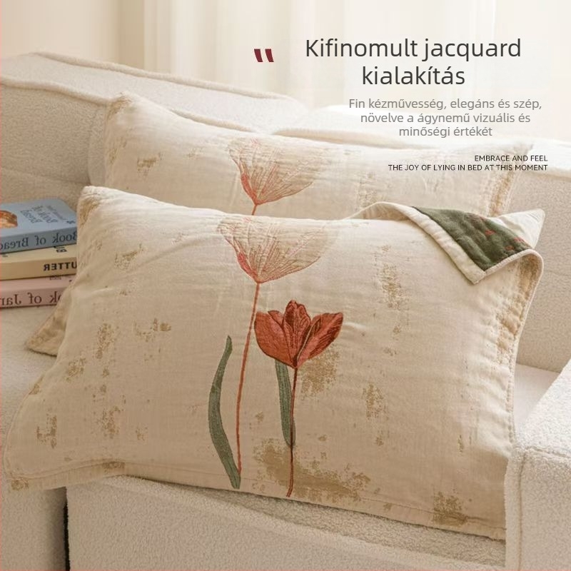 Párnahuzat pár - vastagított 100% pamut géz anyag, izzadságot felszívó, csúszásmentes, minden évszakra, Jacquard fonalas szövés