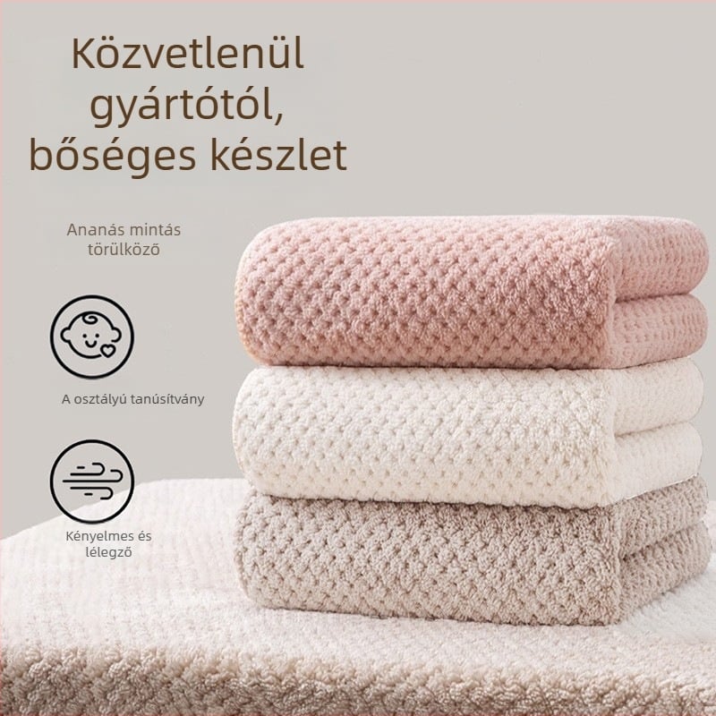 Korall plüss törölköző – puha, nedvszívó arctörölköző és fürdőtörölköző, vastagodott felülettel; tömeg 50–80 g; 40 szál; hímzés, varrás, nyomtatás