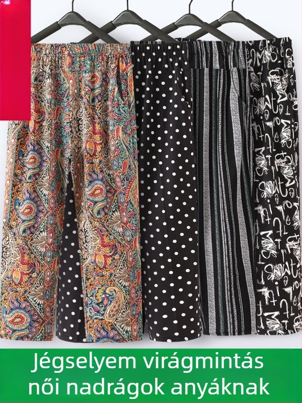 Ice-Silk anyagú laza cropped nadrág, magas derekú, poliészter >95%