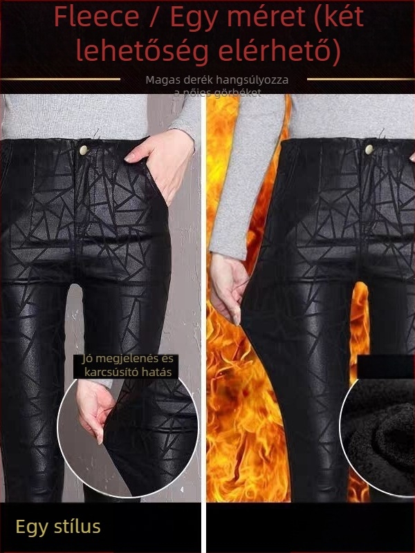 Női meleg béléses leggings, magas derék, szűk fazon, rombusz mintás, matt felület, téli 2024