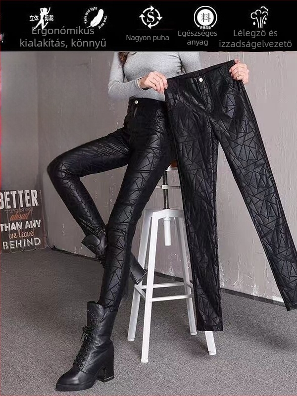 Női meleg béléses leggings, magas derék, szűk fazon, rombusz mintás, matt felület, téli 2024