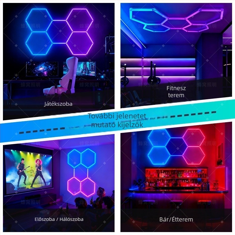 Fali lámpa méhsejt mintával, LED fényforrás, 24V, PCS lámpabúra, távirányító