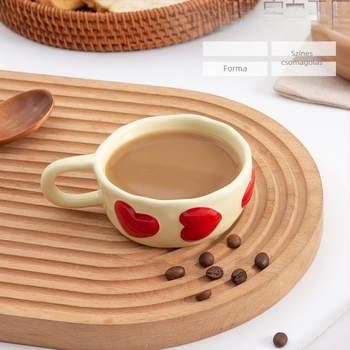 Koreai stílusú porcelán bögre, szabálytalan formával, mikrohullámú sütőben használható, hőálló