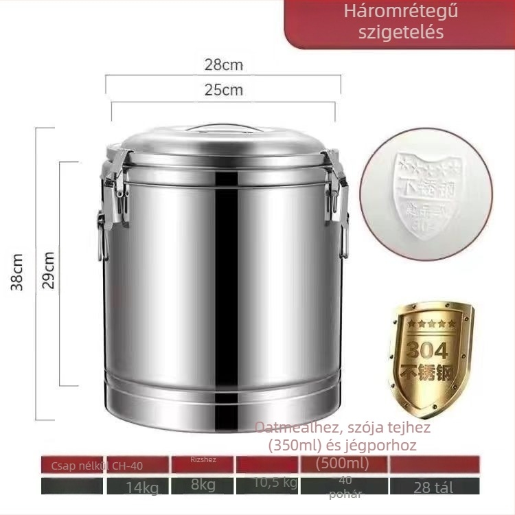 Megvastított rozsdamentes acél szigetelt vödör kereskedelmi felhasználásra, nem elektromos, anyag: 201-es rozsdamentes acél