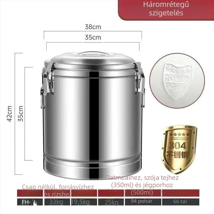 Megvastított rozsdamentes acél szigetelt vödör kereskedelmi felhasználásra, nem elektromos, anyag: 201-es rozsdamentes acél