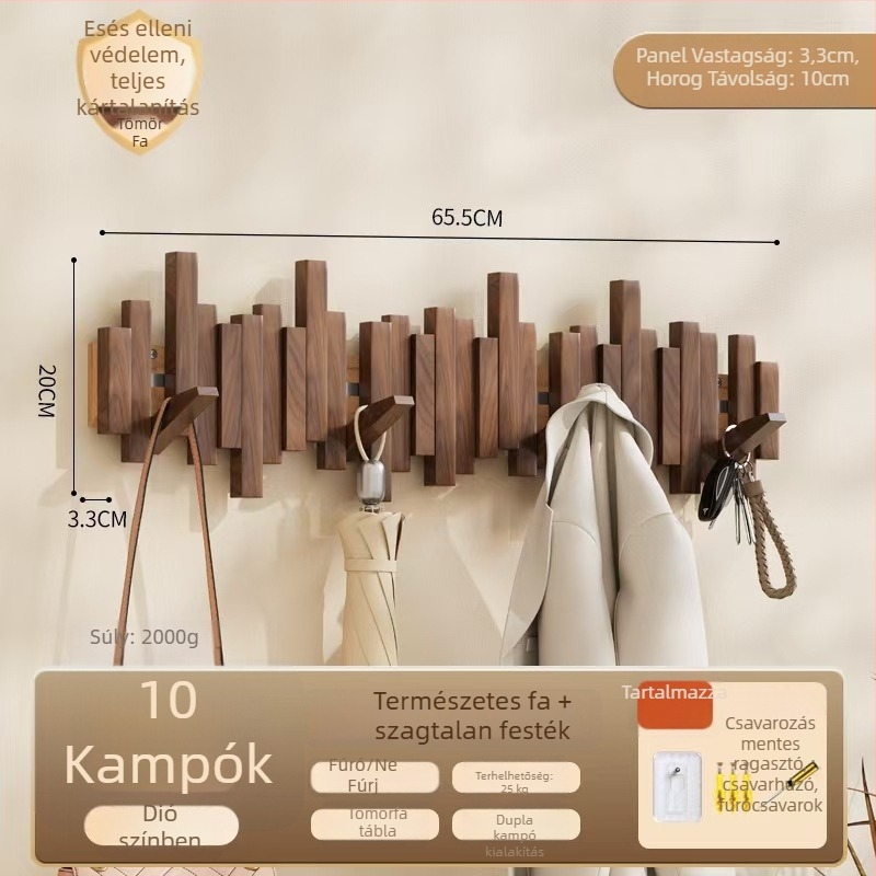 Zongora-stílusú ruhakasztó, falra szerelhető, lyukasztás nélküli, Zhejiang eredetű, modell B01