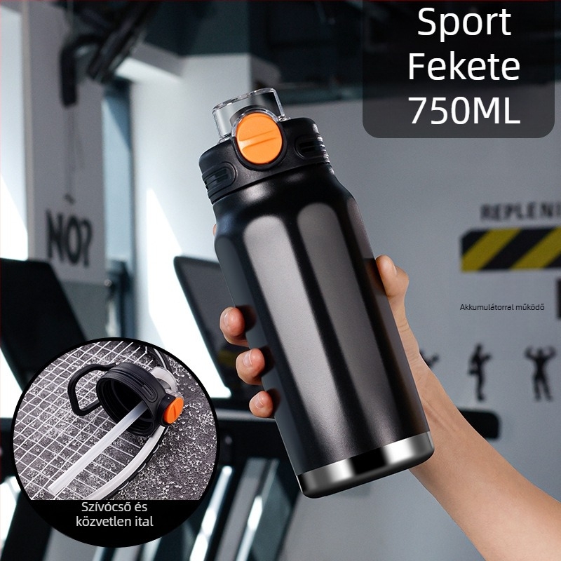 Termosz pohár nagy kapacitással, belső része 316 rozsdamentes acél, külső ház 201 rozsdamentes acél, 6–12 órás szigetelés, nyomtatott logó