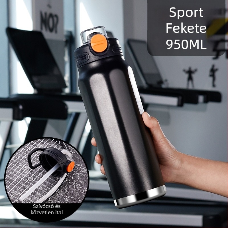 Termosz pohár nagy kapacitással, belső része 316 rozsdamentes acél, külső ház 201 rozsdamentes acél, 6–12 órás szigetelés, nyomtatott logó