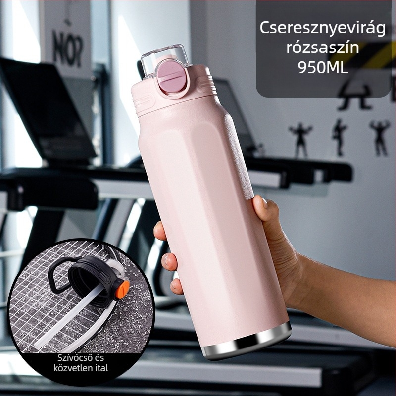 Termosz pohár nagy kapacitással, belső része 316 rozsdamentes acél, külső ház 201 rozsdamentes acél, 6–12 órás szigetelés, nyomtatott logó