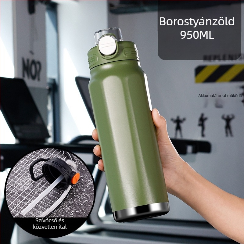 Termosz pohár nagy kapacitással, belső része 316 rozsdamentes acél, külső ház 201 rozsdamentes acél, 6–12 órás szigetelés, nyomtatott logó