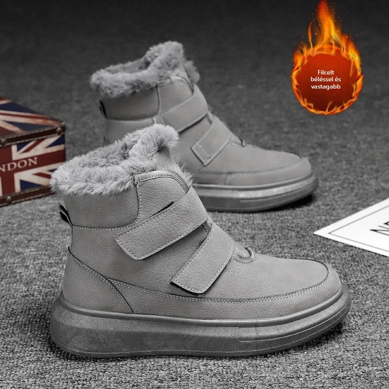 Férfiaknak magas szárú téli hócsizma Velcro záródással, fleece bélés, vastag csúszásmentes gumitalp, téli használatra